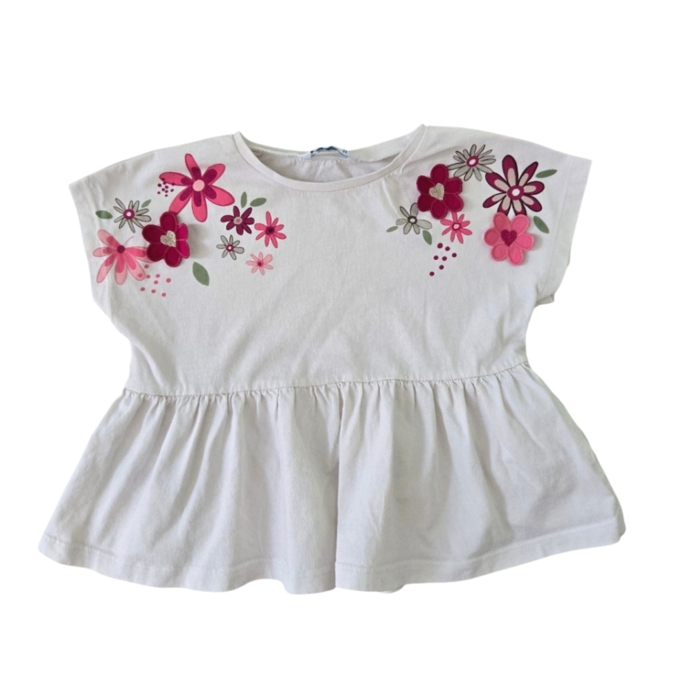 Mayoral Floral Applique Short Sleeved Crop Peplum Top